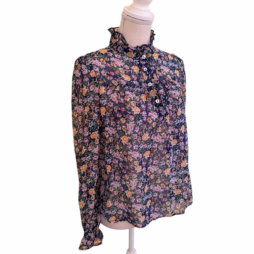 Listicle  Navy Blue with Ditsy Floral Long Sleeve Blouse M - Picture 6 of 11
